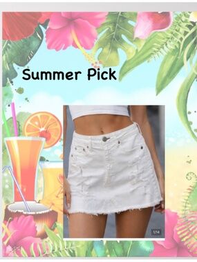 American Eagle White Distressed Stretch Denim Skirt /S…